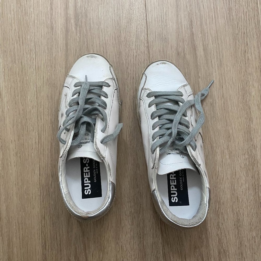 Golden Goose White and Gray Sneakers
